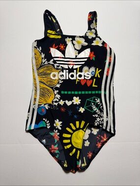 ADIDAS Originals x Pharrell Williams Black Floral Graphic One-Piece Swimsuit LG